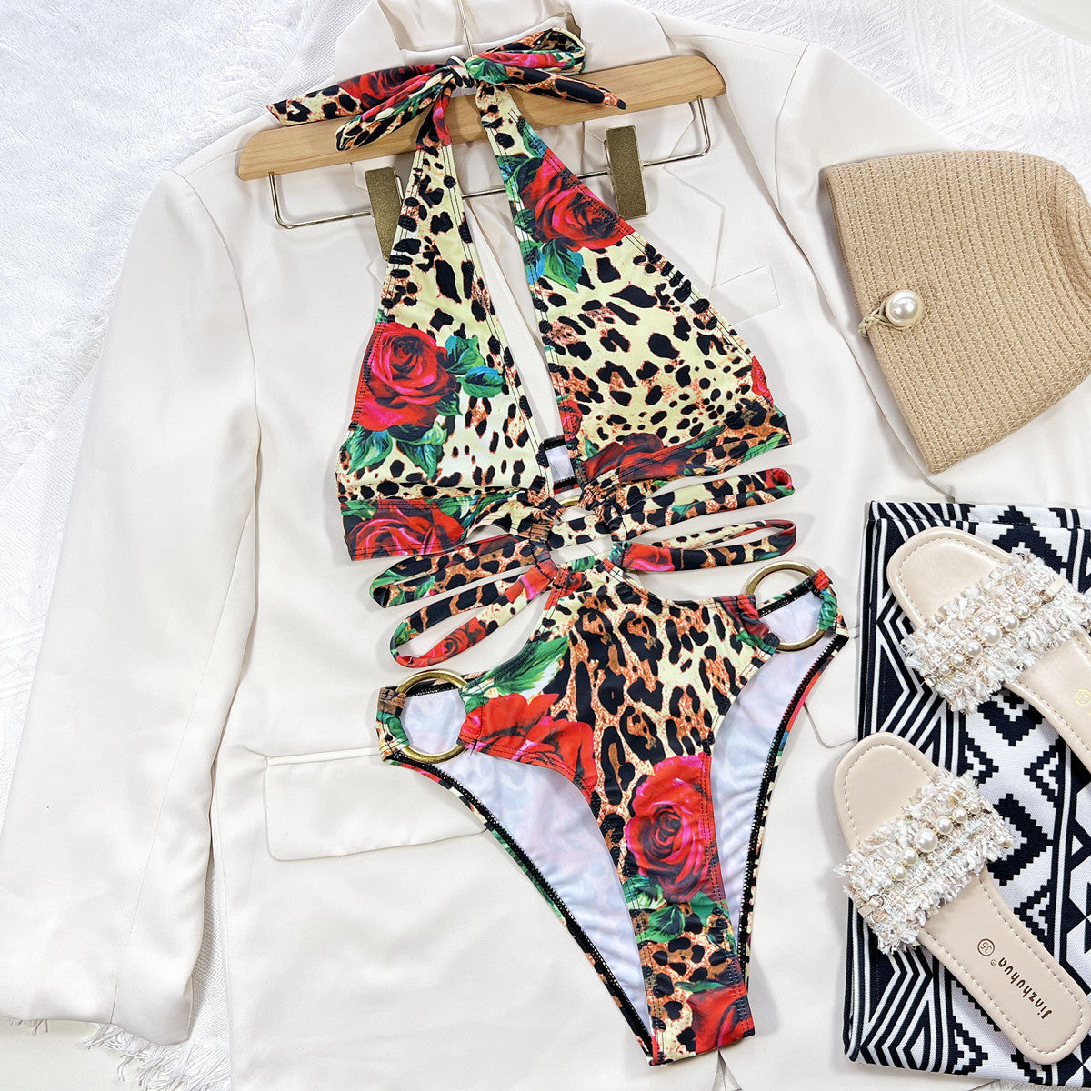 Foreign Single Swimsuit Sexy Large Steel Ring Women One-Piece Swimming Suit Swimsuit Bella Mia