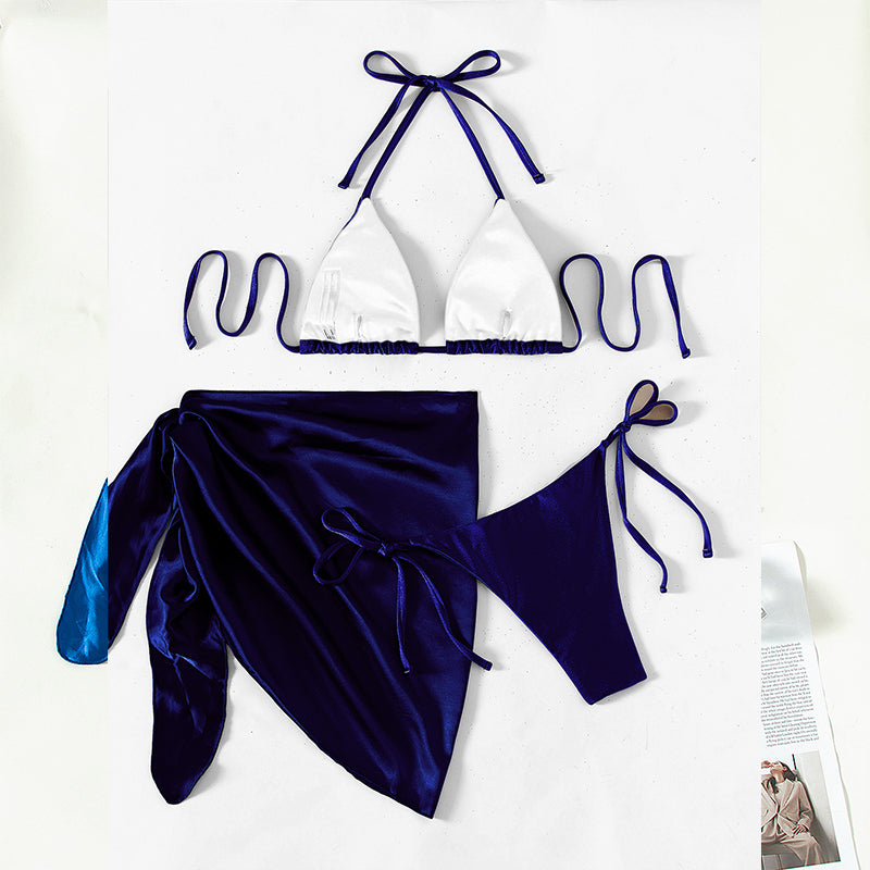 Halter Bikinis Solid Triangle Swimsuit Women High Cut Skirt Swimwear Conjunto Biquinis Feminino Trajes Bella Mia