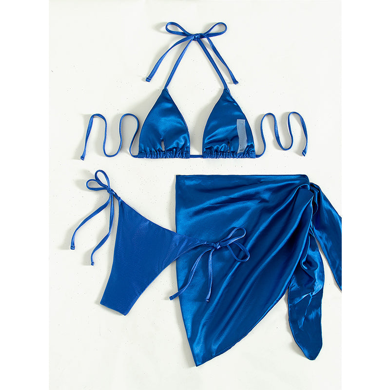 Halter Bikinis Solid Triangle Swimsuit Women High Cut Skirt Swimwear Conjunto Biquinis Feminino Trajes Bella Mia