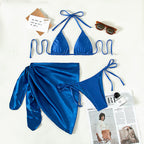 Halter Bikinis Solid Triangle Swimsuit Women High Cut Skirt Swimwear Conjunto Biquinis Feminino Trajes Bella Mia