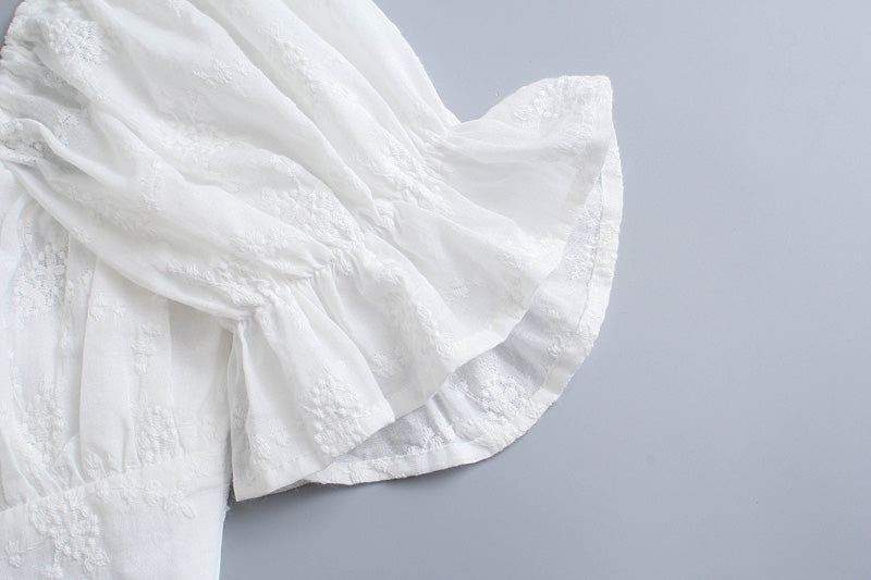 Vintage Court Sexy Tube Top Lace up Slim Fit Slimming White Puff Short Sleeve Eyelet Embroidery Dress for Women Bella Mia
