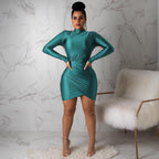 Slim Fit Sheath Fitted Waist Pleated Long Sleeve Dress Nightclub Bella Mia