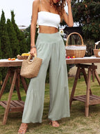 Spot Goods Summer Casual Wide Leg Cotton Linen Popular High Waist Loose Pants Women Pants Bella Mia