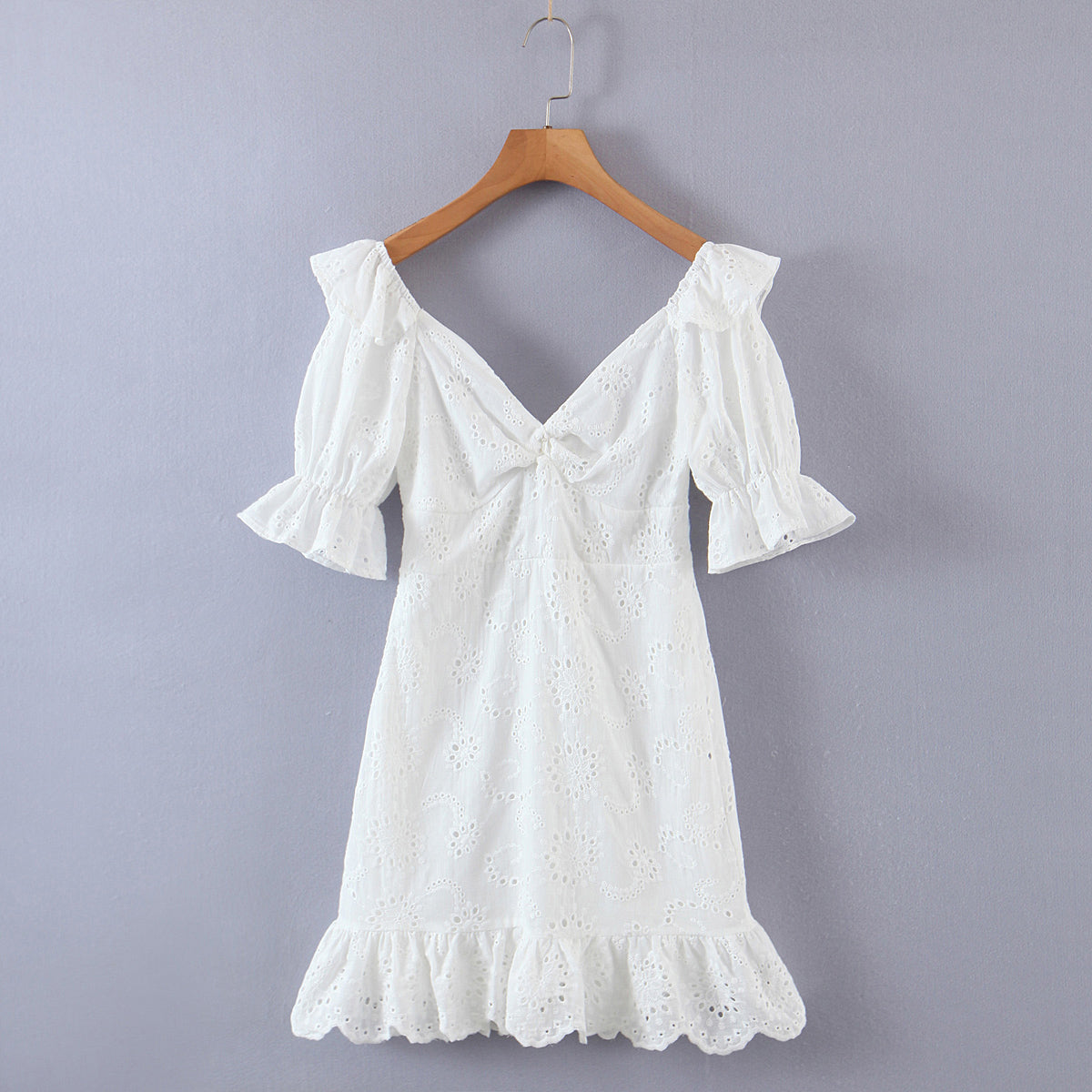 Early Spring Full Lace Short Sleeve Ruffled Sexy Women Dress