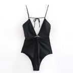 Summer Sling Solid Color All-Matching Open Design Backless Bodysuit Bella Mia