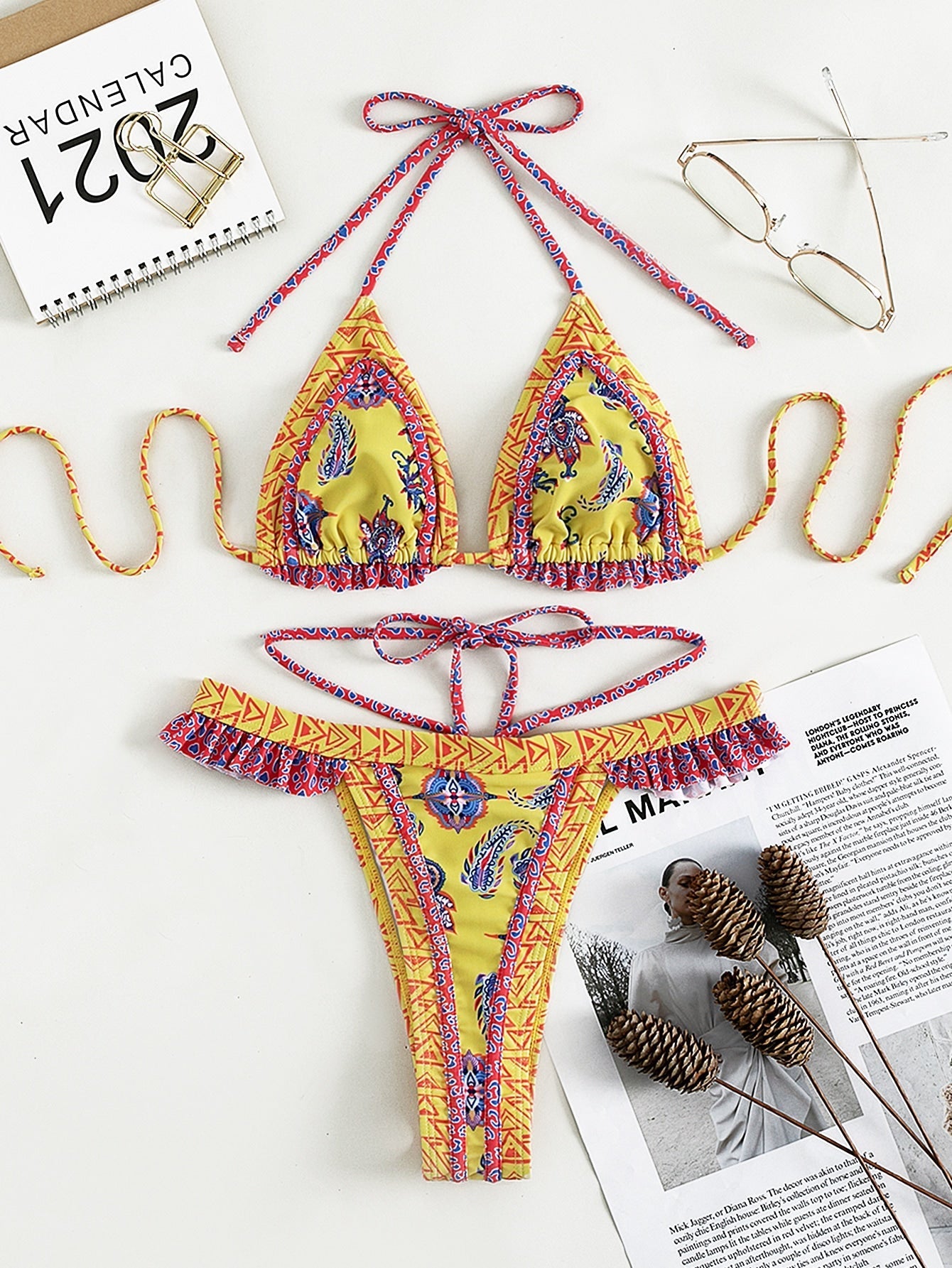 Halter Swimsuit Yellow Banded Bikini Bijini Three-Point Swimsuit Bella Mia