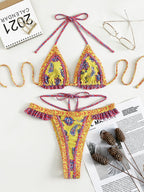 Halter Swimsuit Yellow Banded Bikini Bijini Three-Point Swimsuit Bella Mia