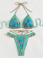 Halter Swimsuit Yellow Banded Bikini Bijini Three-Point Swimsuit Bella Mia