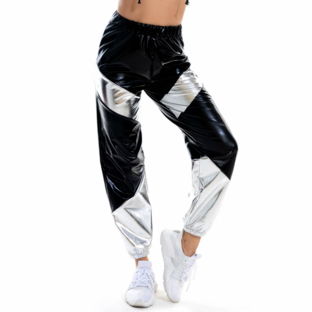 Contrast Color Trousers Women Bronzing Patent Leather Colorful Laser Pocket Loose Women Pants Bella Mia