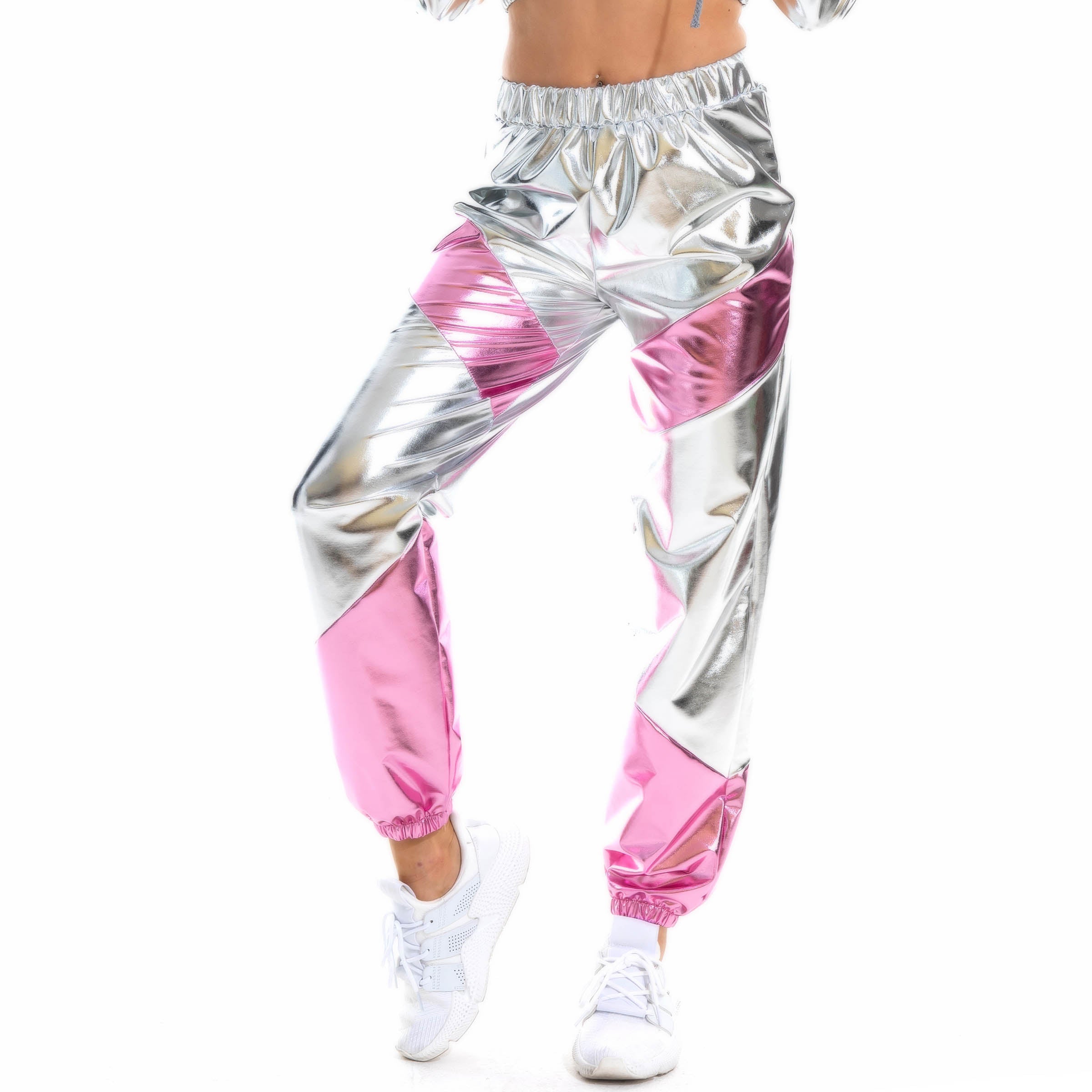 Contrast Color Trousers Women Bronzing Patent Leather Colorful Laser Pocket Loose Women Pants Bella Mia