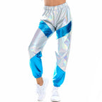 Contrast Color Trousers Women Bronzing Patent Leather Colorful Laser Pocket Loose Women Pants Bella Mia