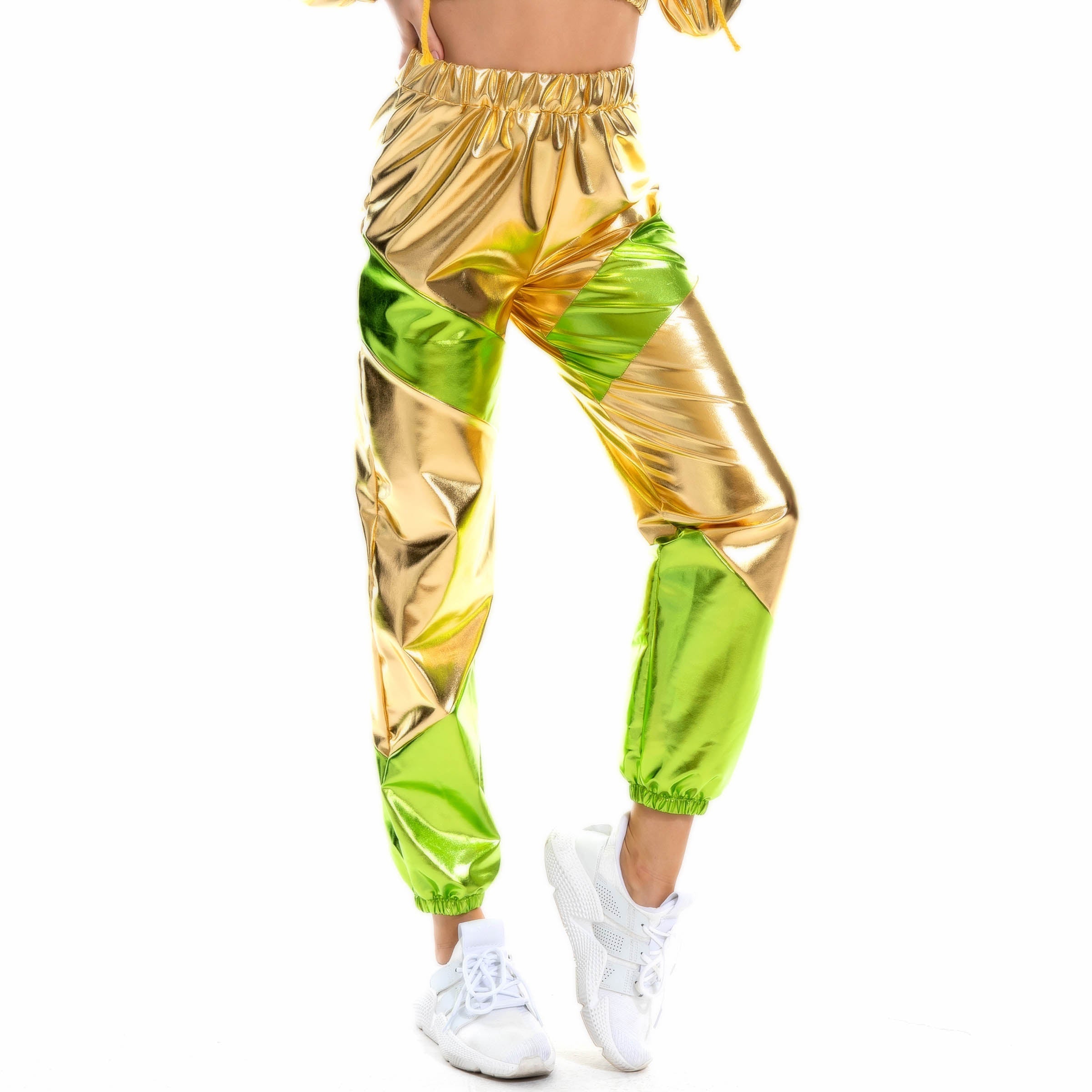 Contrast Color Trousers Women Bronzing Patent Leather Colorful Laser Pocket Loose Women Pants Bella Mia