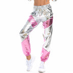 Contrast Color Trousers Women Bronzing Patent Leather Colorful Laser Pocket Loose Women Pants Bella Mia