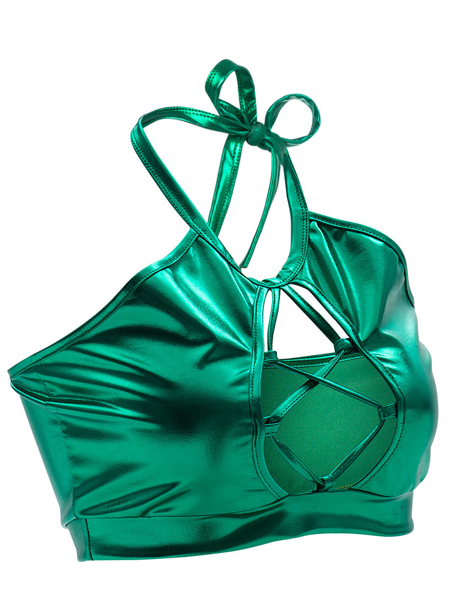 Summer Sexy Slim Fit Halter Spaghetti Straps Vest Strap Hollow Out Cutout out Bright Leather Women Clothing Bella Mia