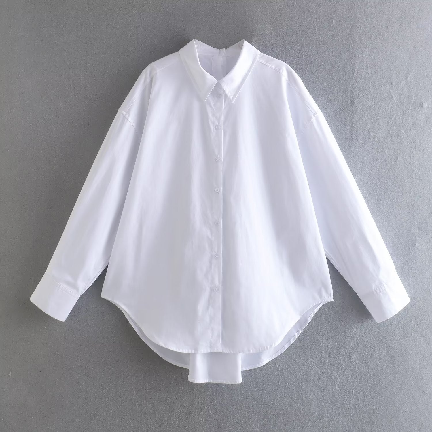 Summer Cotton Solid Color Loose-Fitting Women Shirt Front Rear Collared Poplin Long Sleeve Shirt for Women Bella Mia