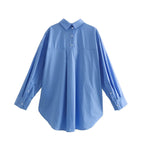 Summer Cotton Solid Color Loose-Fitting Women Shirt Front Rear Collared Poplin Long Sleeve Shirt for Women Bella Mia