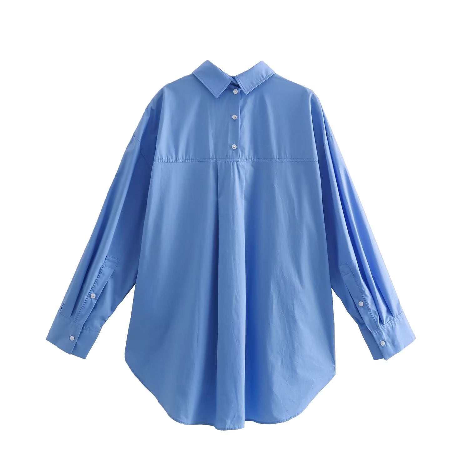 Summer Cotton Solid Color Loose-Fitting Women Shirt Front Rear Collared Poplin Long Sleeve Shirt for Women Bella Mia