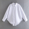 Summer Cotton Solid Color Loose-Fitting Women Shirt Front Rear Collared Poplin Long Sleeve Shirt for Women Bella Mia