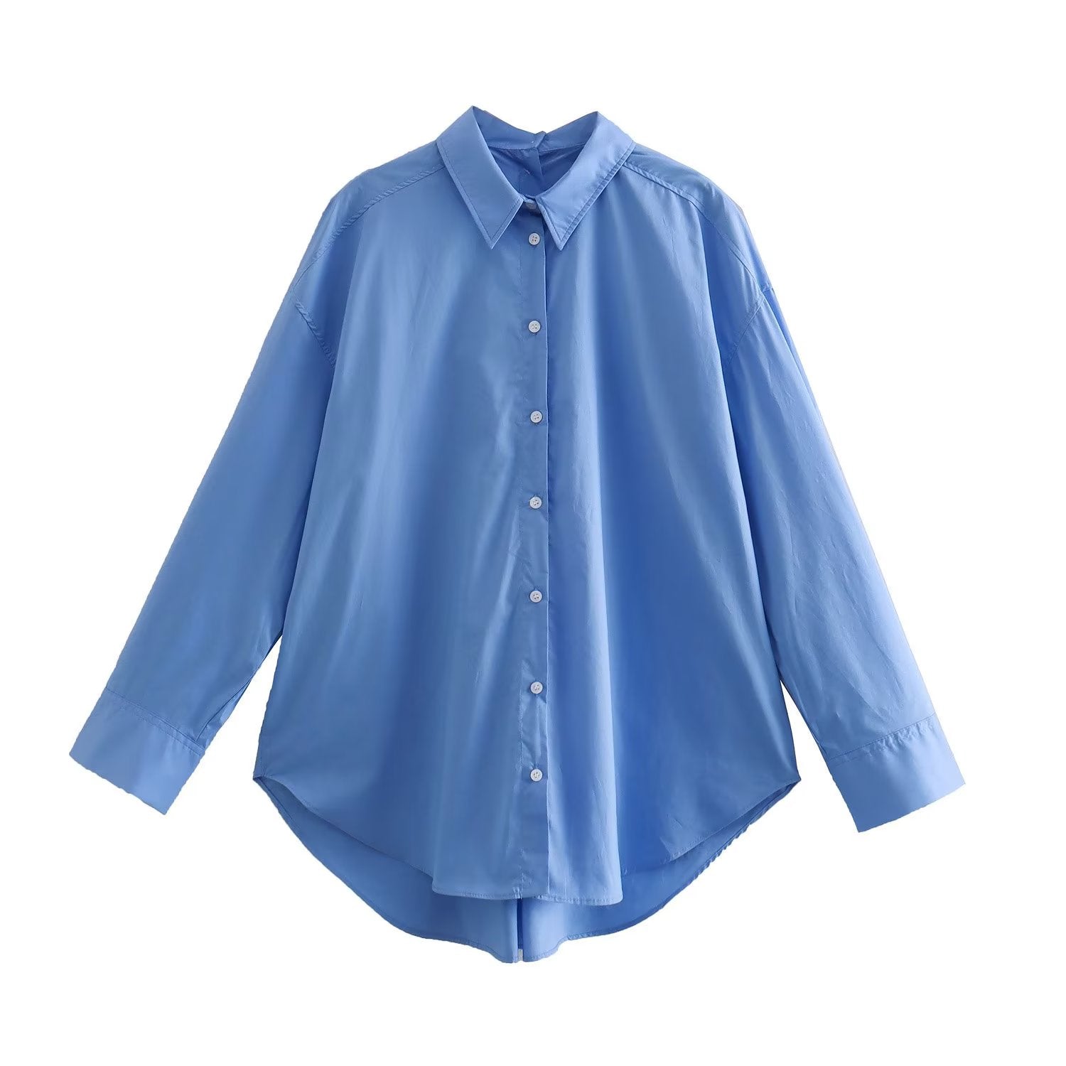 Summer Cotton Solid Color Loose-Fitting Women Shirt Front Rear Collared Poplin Long Sleeve Shirt for Women Bella Mia