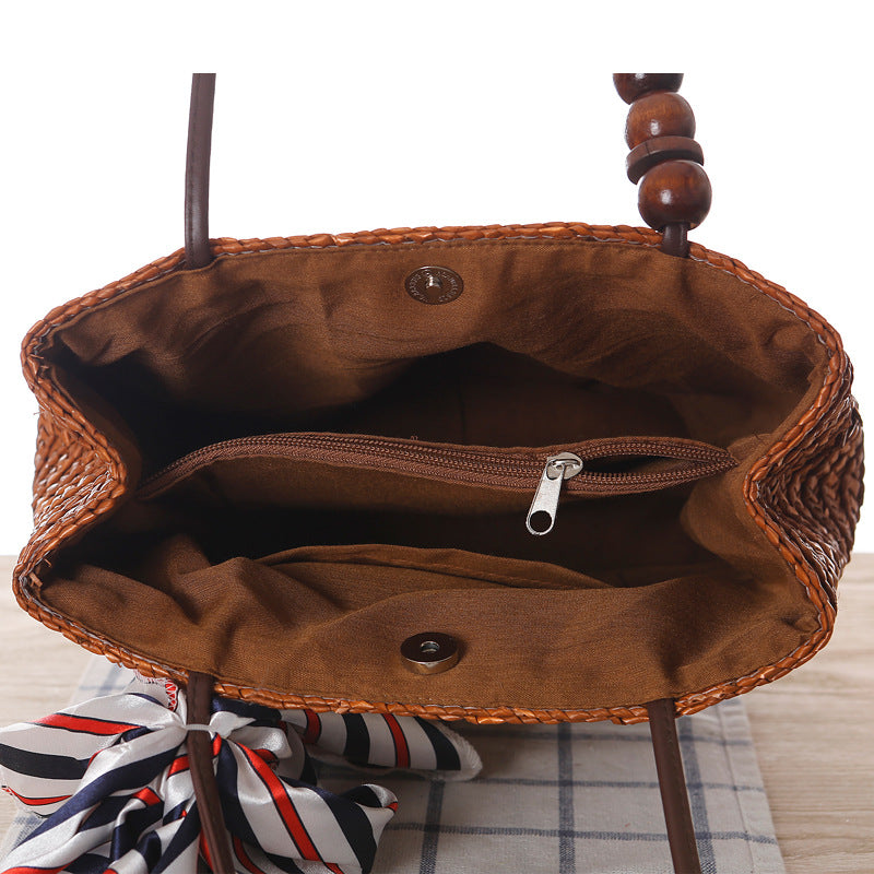 Shoulder Straw Bag Women Bag Seaside Holiday Woven Bag Straw Bag Beach Bag Silk Scarves Are Not Included Bella Mia