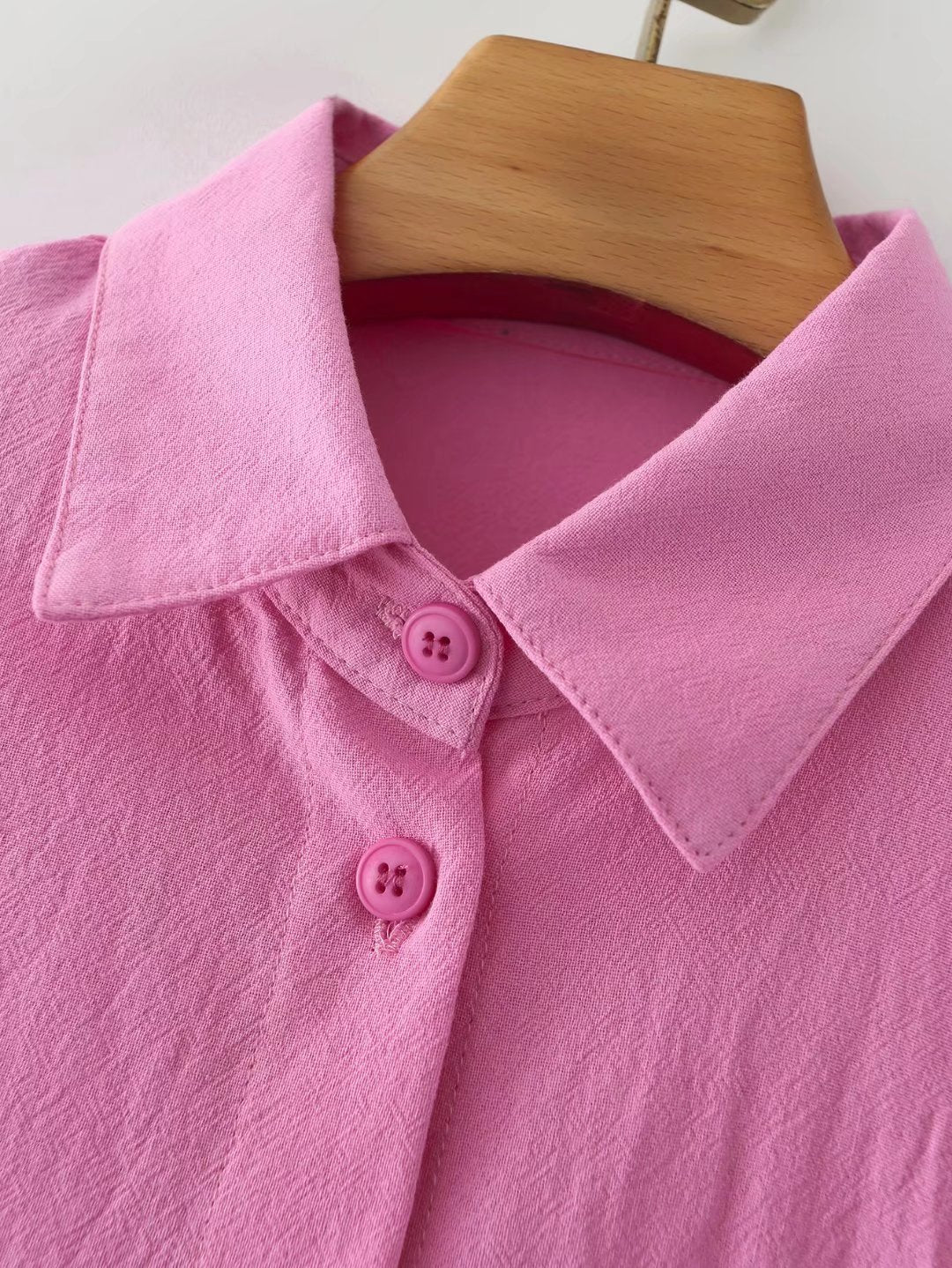 For Polo Collar Solid Color Single-Breasted Lantern Sleeve Cotton Long-Sleeved Shirt For Women Bella Mia