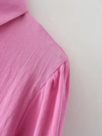 For Polo Collar Solid Color Single-Breasted Lantern Sleeve Cotton Long-Sleeved Shirt For Women Bella Mia