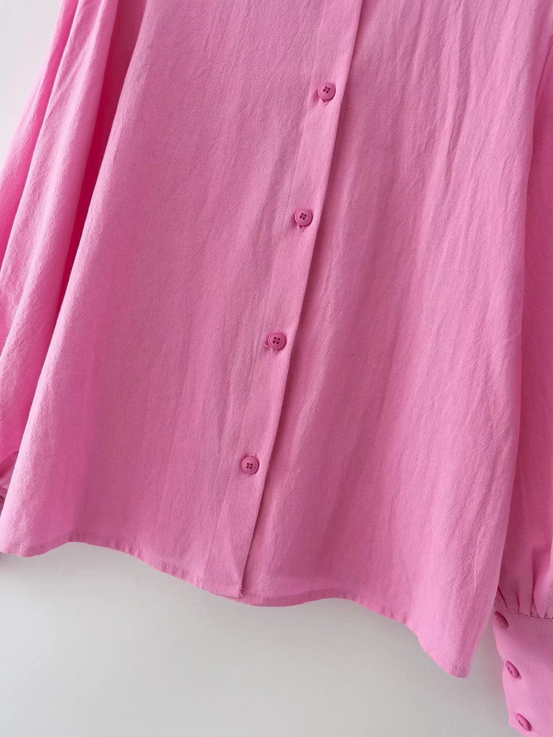 For Polo Collar Solid Color Single-Breasted Lantern Sleeve Cotton Long-Sleeved Shirt For Women Bella Mia