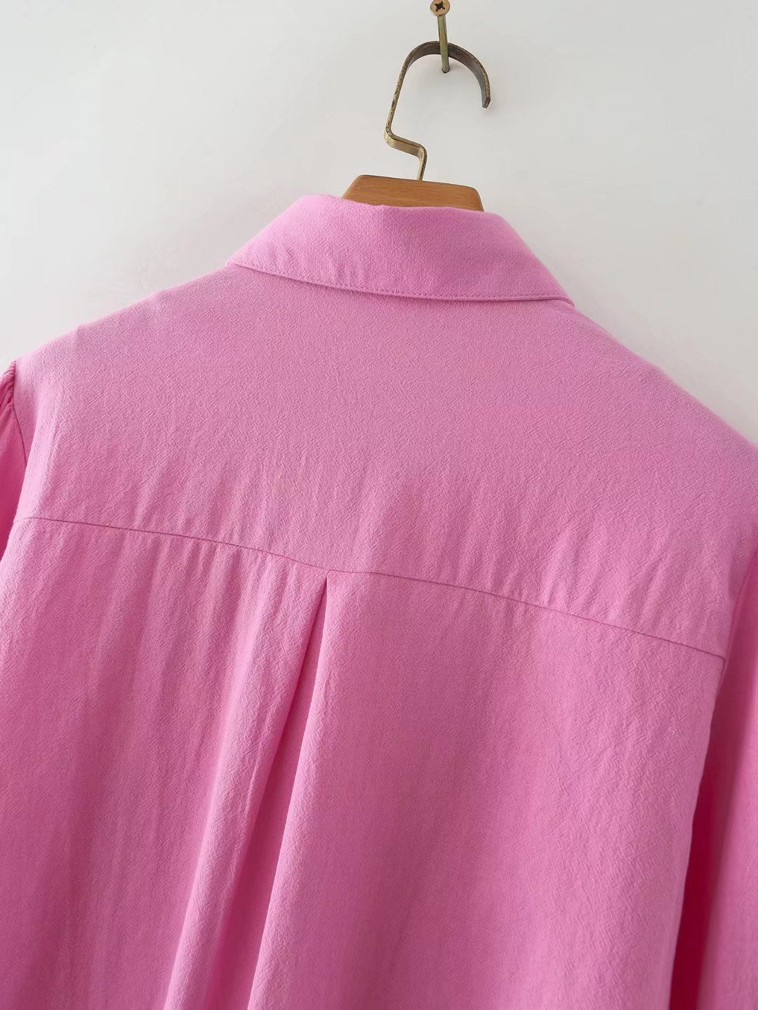 For Polo Collar Solid Color Single-Breasted Lantern Sleeve Cotton Long-Sleeved Shirt For Women Bella Mia