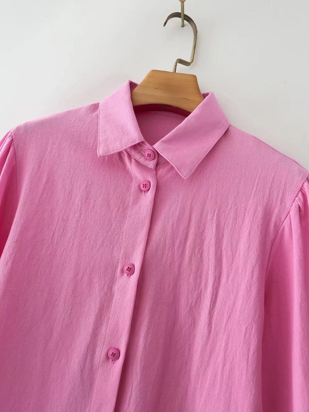 For Polo Collar Solid Color Single-Breasted Lantern Sleeve Cotton Long-Sleeved Shirt For Women Bella Mia