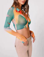 Spring Summer Tie-Dyed Long-Sleeved Shirt Loose Women Niche Elegant Graceful Collared Bella Mia