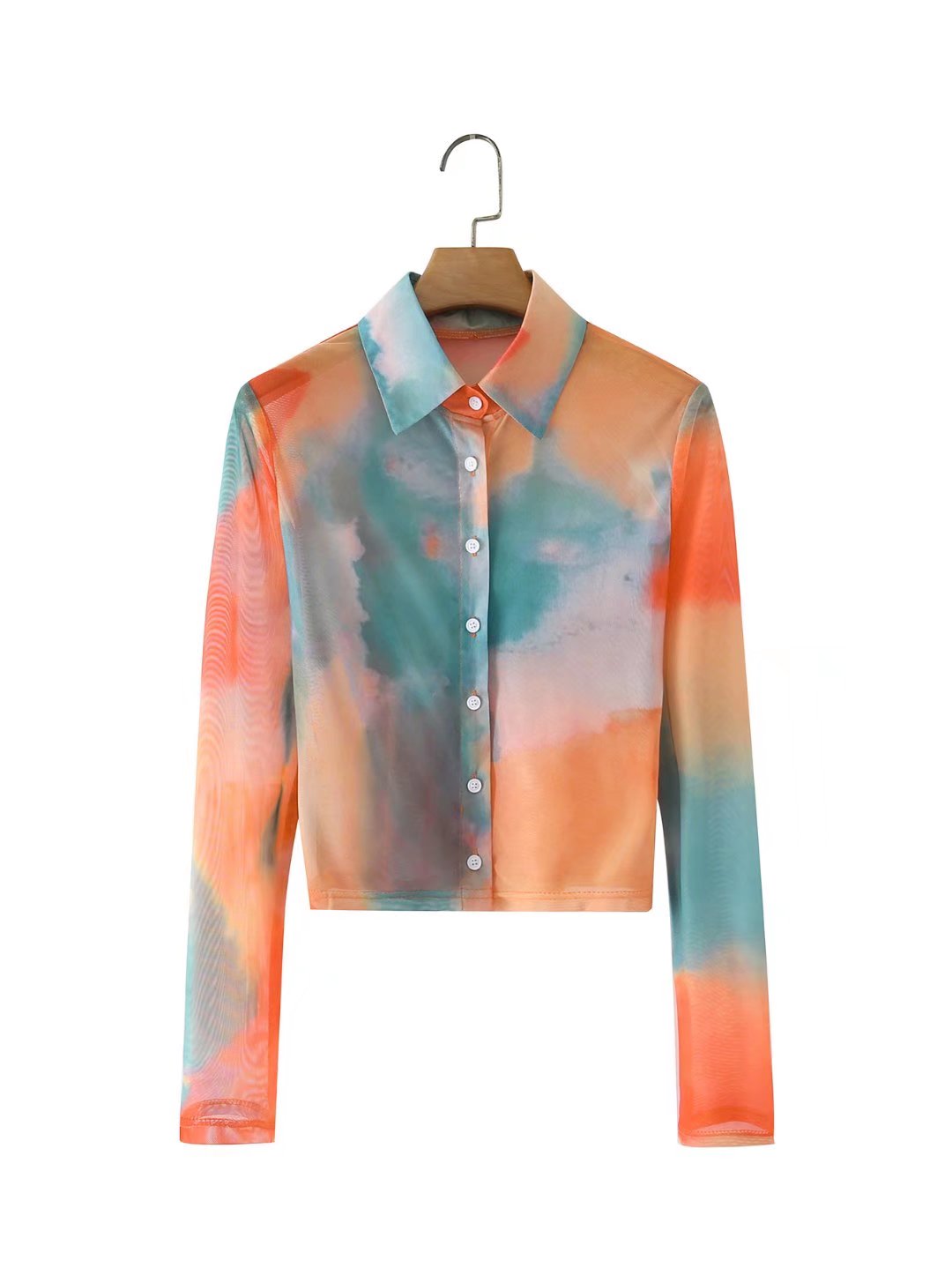 Spring Summer Tie-Dyed Long-Sleeved Shirt Loose Women Niche Elegant Graceful Collared Bella Mia