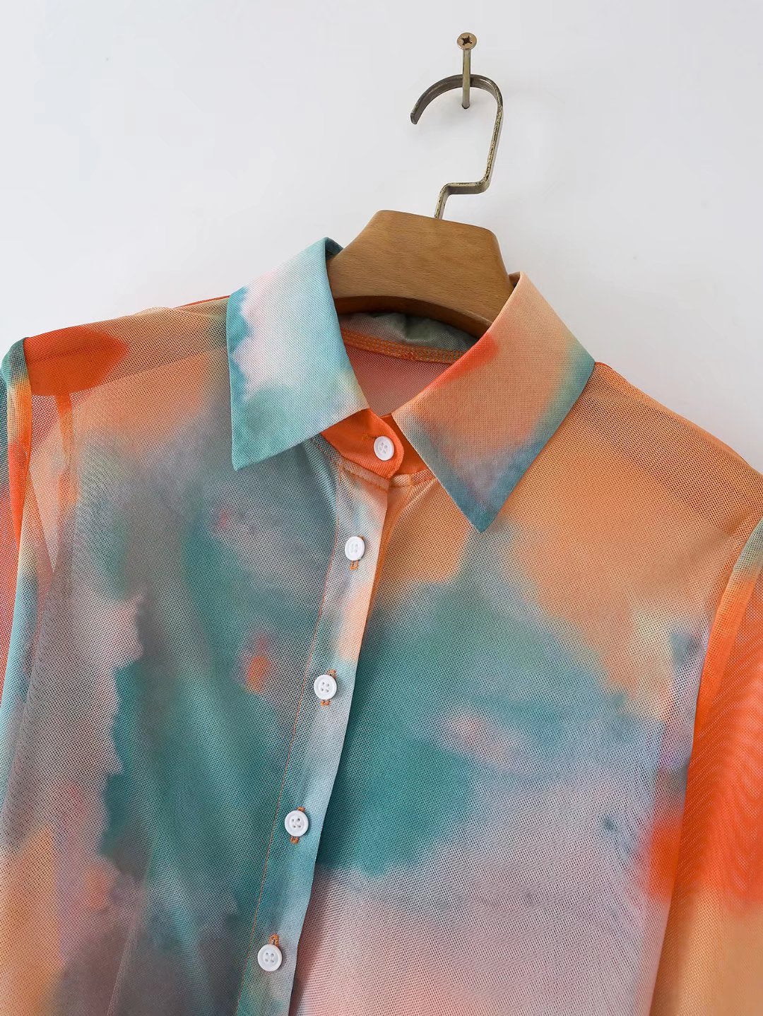 Spring Summer Tie-Dyed Long-Sleeved Shirt Loose Women Niche Elegant Graceful Collared Bella Mia