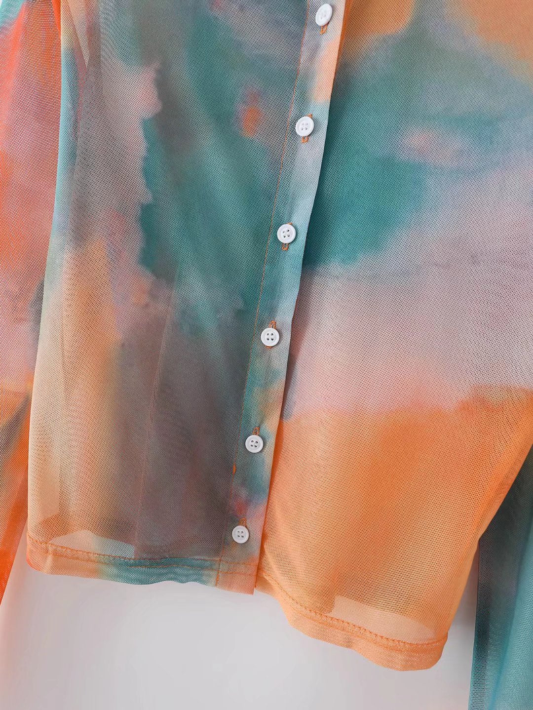 Spring Summer Tie-Dyed Long-Sleeved Shirt Loose Women Niche Elegant Graceful Collared Bella Mia