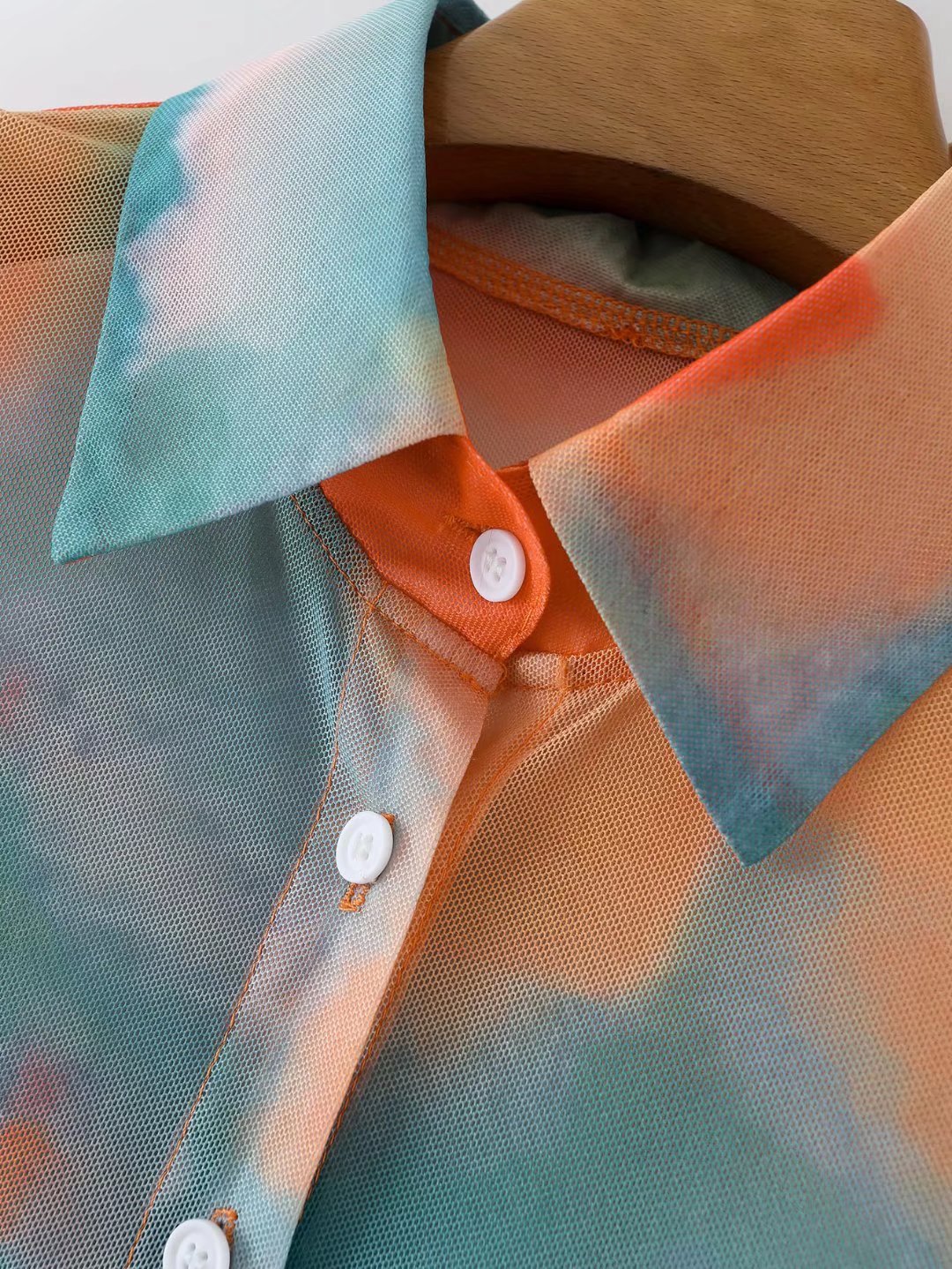Spring Summer Tie-Dyed Long-Sleeved Shirt Loose Women Niche Elegant Graceful Collared Bella Mia