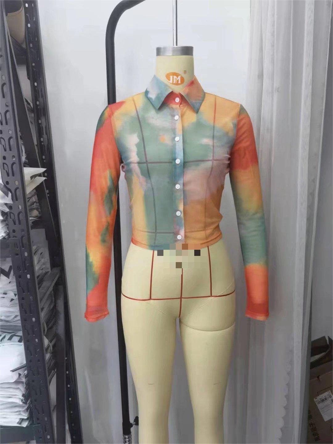 Spring Summer Tie-Dyed Long-Sleeved Shirt Loose Women Niche Elegant Graceful Collared Bella Mia