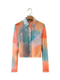 Spring Summer Tie-Dyed Long-Sleeved Shirt Loose Women Niche Elegant Graceful Collared Bella Mia