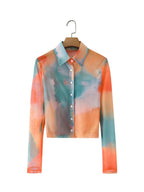 Spring Summer Tie-Dyed Long-Sleeved Shirt Loose Women Niche Elegant Graceful Collared Bella Mia