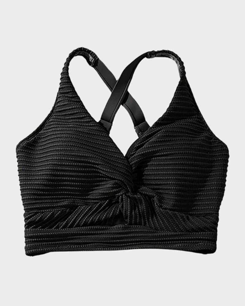 Textured Knot-Front High-Waisted Bikini Set SheCurve