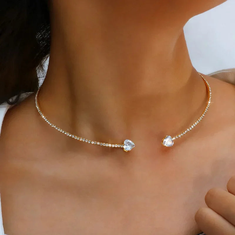 Stonefans Fashion Rhinestone Heart Collar Choker Necklace for Women Simple Open Collar Necklace Torques Jewelry Accessories LUXLIFE BRANDS