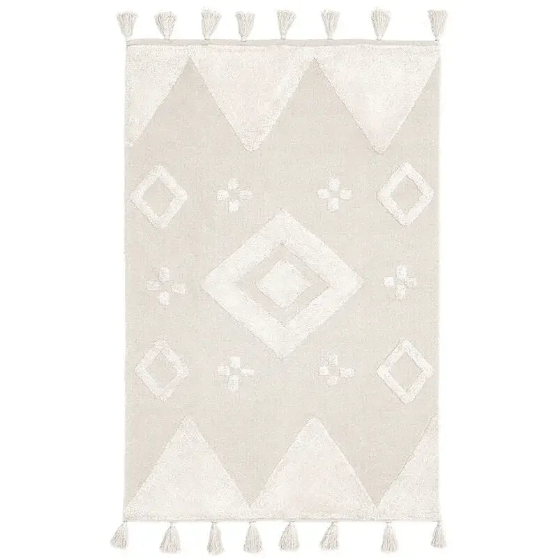 Handmade Tassel Rug Beige White Cotton Soft Carpet Bedroom Bedside Nordic Rugs Household Non-slip Mat Morocco Carpet