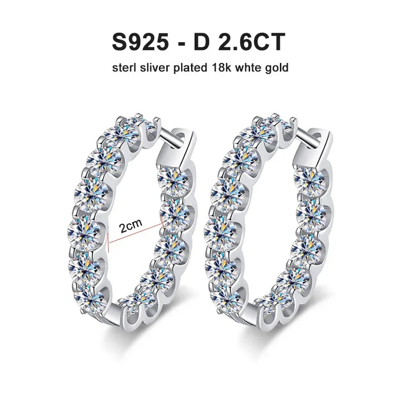 KNOBSPIN 2.6ct D Color Moissanite Earring 925 Sterling Sliver Plated White Gold Hoop Earring for Women Wedding Party Jewelry Luxlife Brands