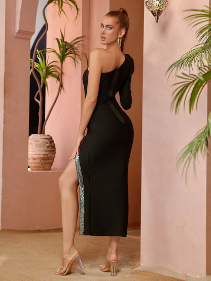 Sleek Silhouette Black Party Dress LUXLIFE BRANDS