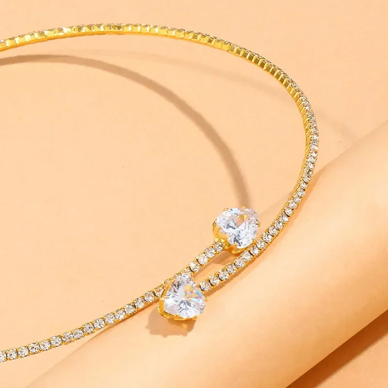 Stonefans Fashion Rhinestone Heart Collar Choker Necklace for Women Simple Open Collar Necklace Torques Jewelry Accessories LUXLIFE BRANDS