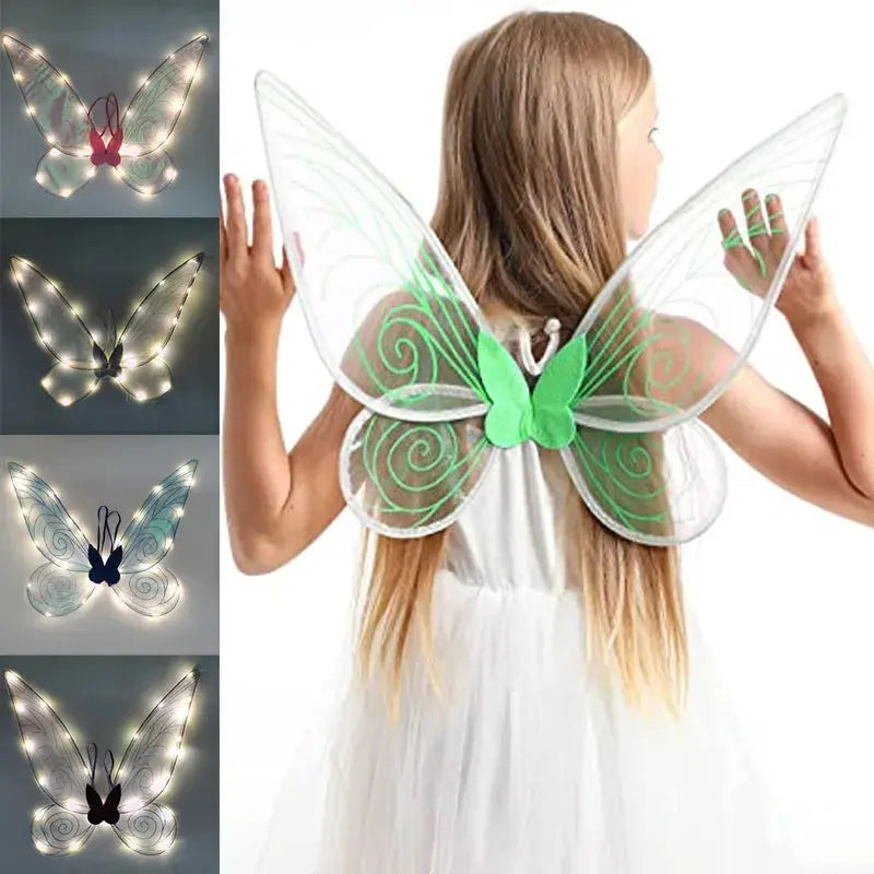 LED Fairy Wings for Girls Butterfly Sparkling Sheer Angel Wings Halloween Dress Up Party Cosplay Costume Angel Wings for Women - LUXLIFE BRANDS