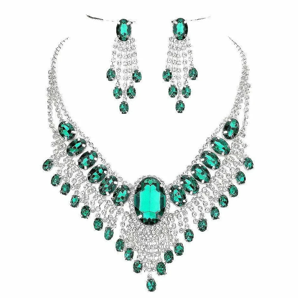 Rhinestone Water Drop Necklace Set