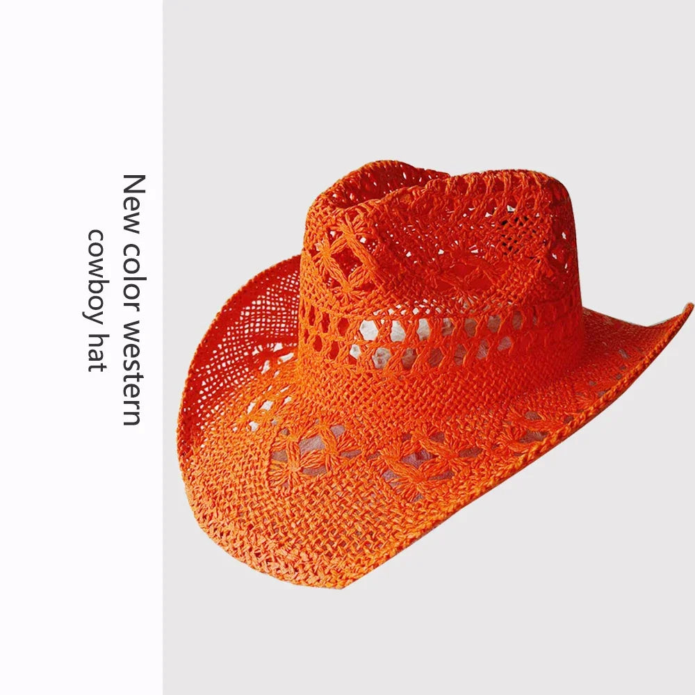 Melesh Western Women's Mint Green Cowboy Hat Straw Cowboy Hat Plasticity Strong Wide Brim Sunshine Beach Western Cowboy Hat