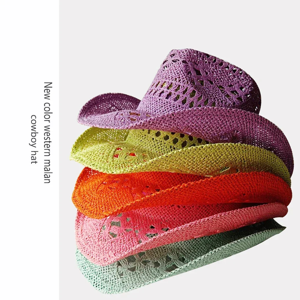 Melesh Western Women's Mint Green Cowboy Hat Straw Cowboy Hat Plasticity Strong Wide Brim Sunshine Beach Western Cowboy Hat