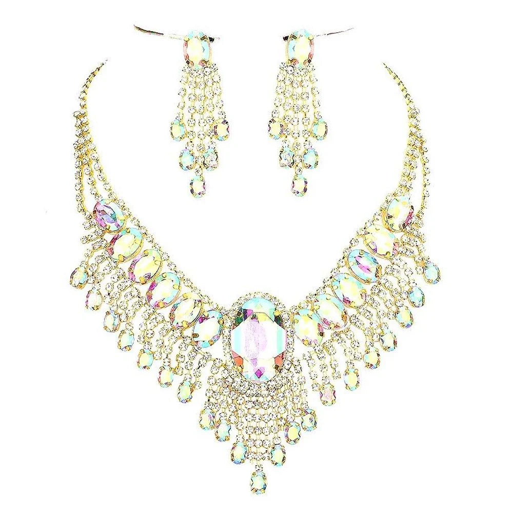 Rhinestone Water Drop Necklace Set