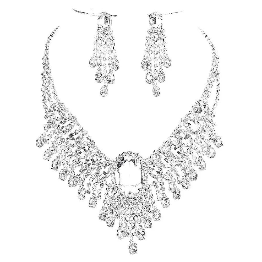 Rhinestone Water Drop Necklace Set