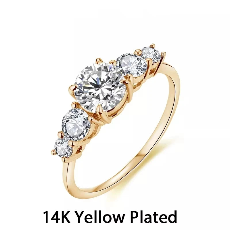 Round Cut D Color VVS1 Moissanite 10K 14K Yellow Gold Plated Engagement Wedding Band Moissanite Lab Grown Diamond Ring for Women